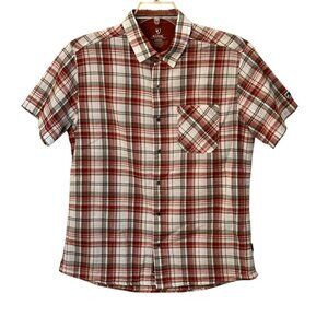 Men's KUHL Red Plaid Short Sleeve Button Down Collar Shirt Large Outdoors Hiking